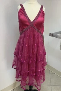 Size Small Fuchsia Pink Beaded Prom Homecoming Pageant Cocktail Party Dress NWT - Picture 1 of 3