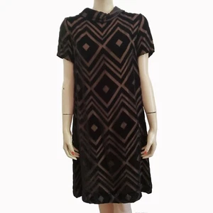 Vtg 60s MOD BLACK VELVET COCKTAIL DRESS Evening Little Black Dress Geometric S/M - Picture 1 of 9