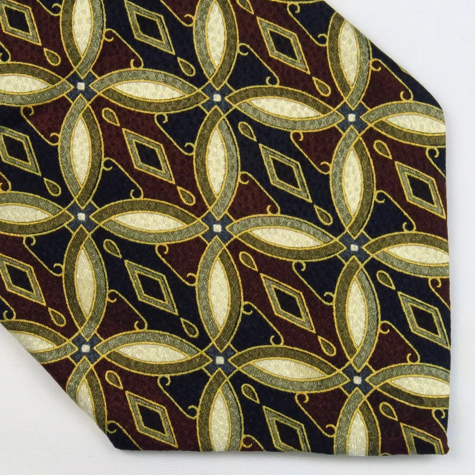 复古 Cellini Uomo 几何花卉星星钻石图案 56"x 4" 红色蓝色金色 — 第 1/4 张图片