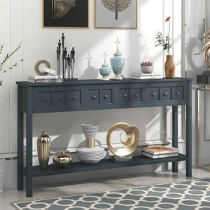 Rustic Entryway Console TableSofa Table with Two Different Size Drawers Navy - Picture 1 of 9