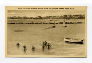 Postal de colección Green Harbor, Marshfield MA Mass, gente nadando, barcos, embarcadero - Imagen 1 de 2