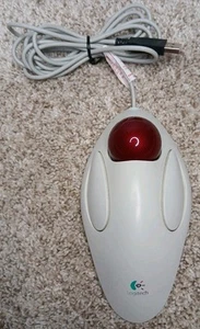 Logitech Marble Mouse USB T-BB14 Trackman Red Marble Tested - Picture 1 of 2