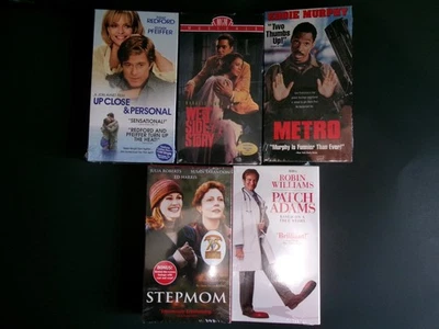 VHS SEALED 5 Lot Patch Adams, Stepmom, West Side Story, Metro, Up Close&Personal Foto 1 de 4