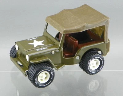 Vintage 1970's Tonka Pressed Steel 7" Green Army Jeep Brown Interior HTF USA VGC - Image 1 of 4