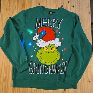 Dr. Seuss Mens The Grinch Sweatshirt Size XXL Green Ugly Christmas Light Up - Picture 1 of 8