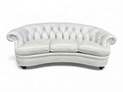 Sofá acolchado vintage de cuero marfil Hancock & Moore años 60 restaurado, diseño curvo Foto 1 de 4