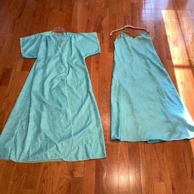 Camisón grande y bata vintage rosa papuleo szule lirio de Francia azul mediano floral Foto 1 de 4