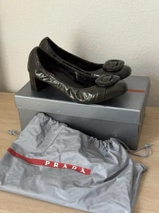 Prada Patent leather buckle block heel pumps DARK Gray sz 40EU/ 10 B US - Picture 1 of 15