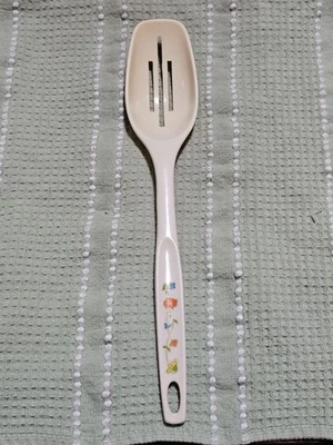 Vtg Foley Nylon Slotted Serving Spoon Ivory Cream Off White Floral Design  - Image 1 of 4
