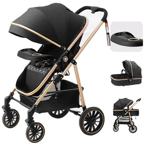3 in 1 Baby Stroller Pram, Reversible Seat, One-Hand Fold, PU Wheels, Canopy - Picture 1 of 9