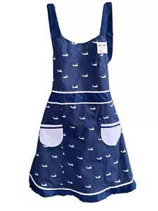 Whale Pattern Betty Apron Now Designs 100% Cotton Navy Ruffle Back Tie - Picture 1 of 3
