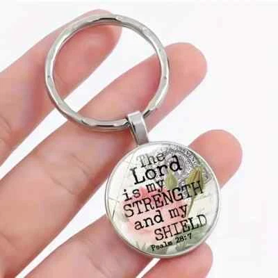 El Señor es mi fuerza y mi escudo Salmo 28:7 Llavero cabujón de vidrio redondo Foto 1 de 2