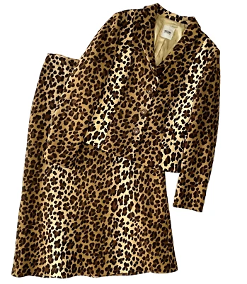 Chaqueta Blazer Vintage MOSCHINO Leopardo Flores Falda Traje Lana L 48 Estampado Animal Foto 1 de 4