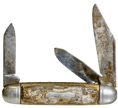 NAVAJA DE BOLSILLO PLEGABLE VINTAGE COLONIAL 3 HOJAS MANGO HUESO HECHA EN EE. UU. aprox. Años 50 Foto 1 de 3