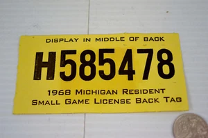 Vintage 1968 Michigan small game license back tag - Picture 1 of 2