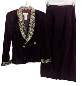 Vtg SCOTT MCCLINTOCK Burgundy Velvet 2pc Skirt Suit Size 8 goth F1 - Picture 1 of 9