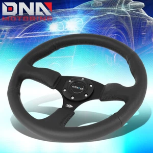 NRG RST-023MB-R 350MM 2.5" DEEP DISH MATTE BLACK SPOKE LEATHER STEERING WHEEL - Picture 1 of 5