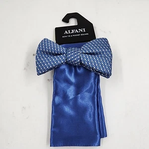 ALFANI 2 Piece Geometric Pre-Tied Bow Tie & Pocket Square Set Men's Navy Blue~ - Picture 1 of 7