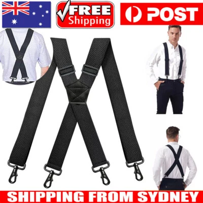 Heavy Duty Elastic Suspenders for Men Trouser Pants Braces Strap Work Belt AU - image 1 of 4