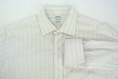 Camisa de vestir Brooks Brothers ajustada puño francés rosa azul gris a rayas 16 x 35 pulgadas Foto 1 de 4