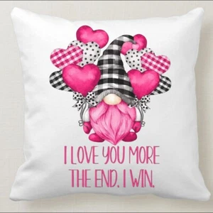 Gnome Hearts Love You Cover Quote Pillow Case Home Decor - Picture 1 of 1