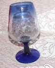 Vintage CANDLE HOLDER cracked glass crackle glass VASE mouth blown blue glass