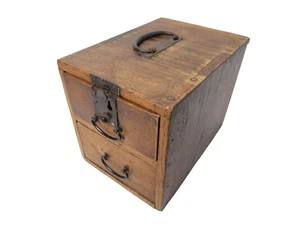Japanese antique vintage wooden handled chest - Picture 1 of 9