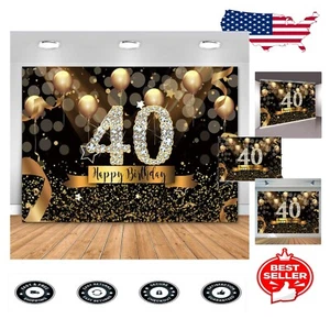 Impressive 10x8ft Black & Gold 40th Birthday Backdrop for Memorable Celebrations - Picture 1 of 9