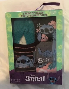 Disney Stitch Cozy 3 Prs Crews 1 Pr Slipper Socken Schuhgröße 4-10, Sockengröße 9-11 - Bild 1 von 7