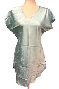 Vtg Ilise Stevens Nightgown Kimono Light Blue Satin Floral Size M Sleep Dress - Picture 1 of 10