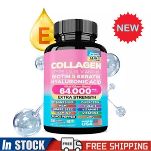 Collagen PillsPeptides Types I,II,III,V,X 64,000 MCG BiotinAnti-Aging - Picture 1 of 10