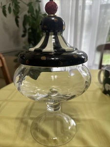 Mackenzie-Childs Black Tie Apotheker Glas große Süßigkeitenschüssel 12" Urlaub Neu ohne Verpackung - Bild 1 von 8