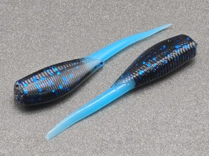 (24) 2" SLAB HUNTER "Black Blue/Blue tail" GRUBS BAIT JIGS CRAPPIE BABY SHAD - Picture 1 of 1