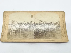1890 UNDERWOOD STEREOVIEW KINDERGARTEN ON THE BEACH CHILDREN SCENE PHOTO - Picture 1 of 10