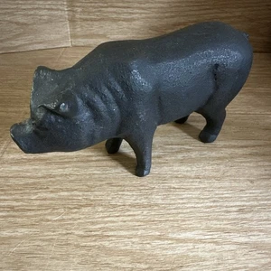 VTG Cast Iron Pig Hog Figure Paperweight Door Stop 6.5" Country Decor Curly Tail - Picture 1 of 7