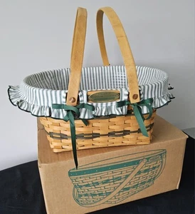 SELTENER LONGABERGER 1996 großer Marktkorb grün Inlettfutter & Protektor  - Bild 1 von 11