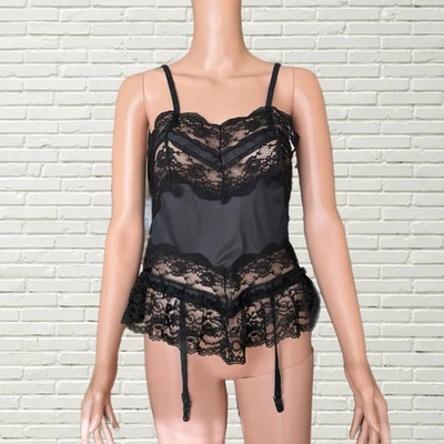 Vintage 70s Black Lace Camisole Tank - Whimsy Goth Fairy Grunge Xs - Image 1 of 4