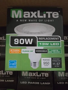 MAXLITE 13P38DLED27FL 13W DIMMABLE PAR38 FLOOD LIGHT 2700K NEW CASE OF 12 - Picture 1 of 9