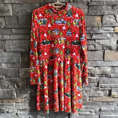 Born Famous Long Sleeve Christmas Red Dress Large Velour Country Camper Velvety - Image 1 of 4