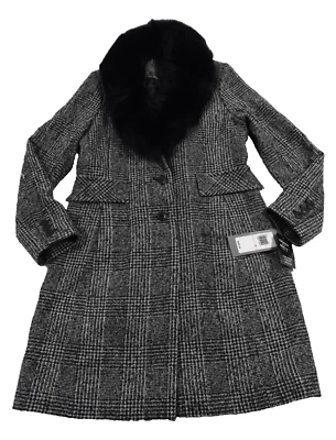 Forecaster Of Boston Women Wool Coat Jacket New Size 6 Black Plaid Fur Collar - Image 1 of 4