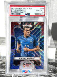 Kylian Mbappe Rookie Panini Prizm Red & Blue Wave World Cup 2018 Russia PSA 8