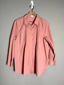 Coldwater Creek Damen koralle Baumwollmischung Biesen Knopfleiste Bluse Top Gr. L - Bild 1 von 7