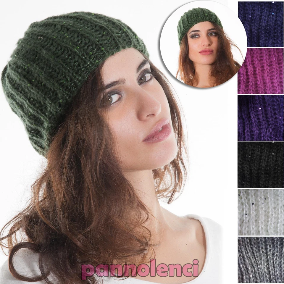 Cappello tricot invernale PAILLETTES cappellino donna nuovo idea regalo H-02 - Immagine 1 di 1