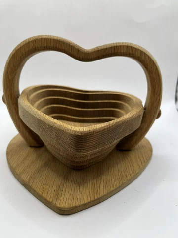 Folding Collapsible Wood Decor Wooden Heart Shaped Bowl Basket Cover