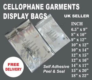 CELLOPHANE CLEAR CELLO BAGS DISPLAY GARMENT SELF ADHESIVE PEEL&SEAL PLASTIC OPP - Picture 1 of 5