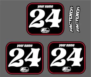 Flat track mx Custom Pre Printed Number plate decals ANY COLORS, # , NAME B/RED - Foto 1 di 4