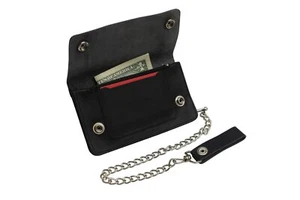 Black Genuine Leather Motorcycle Trucker Biker Chain Wallet With Inside Zipper - Picture 1 of 6