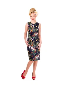 BNWT S 10 BANNED RETRO BYE LOVE 40S 50S TROPICAL BIRD WIGGLE DRESS ROCKABILLY - Picture 1 of 6