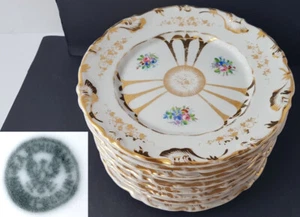 1er sur 9. Assiette porcelaine peinture main fleurs dorées F. A. Schumann vers 1870 L103 - Photo 1 sur 13