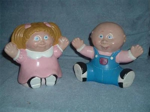 CABBAGE PATCH KIDS Ceramic Boy Girl Set 1984 Dress Suspenders 7" used - Picture 1 of 4